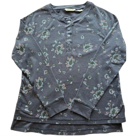 Orvis Tops - Orvis Navy Small Floral Button-Up Thermal Top Winter And Fall .